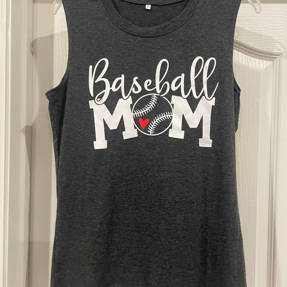 Baseball Mom Sleeveless Shirt - Charcoal Gray